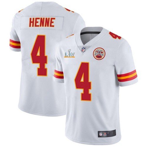 Men's Kansas City Chiefs #4 Chad Henne White NFL 2021 Super Bowl LV Stitched Jersey